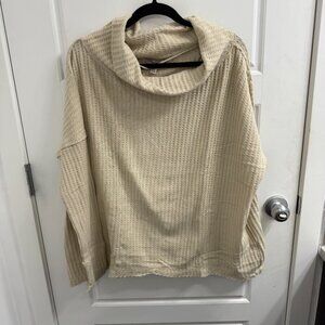Free People Juicy Long Sleeve Size Medium New Cowl Neck Cream Waffle Knit